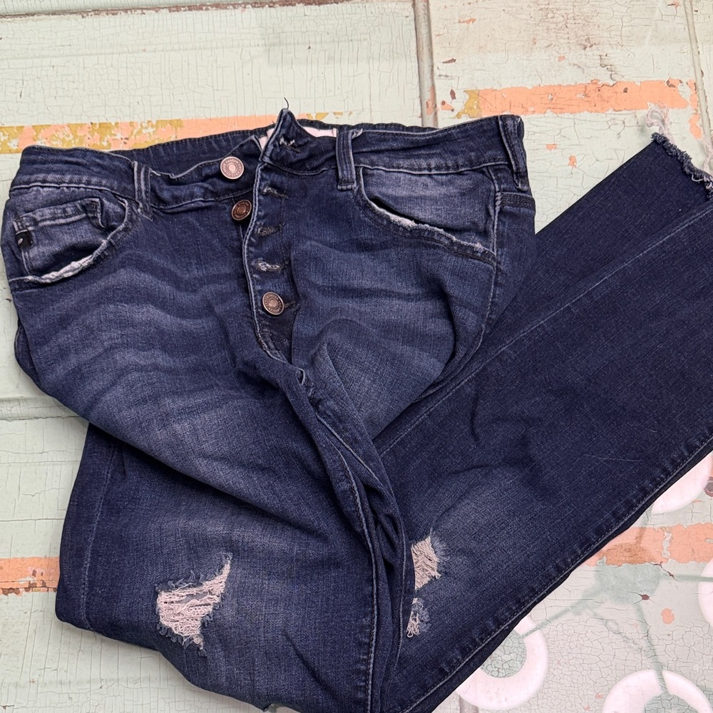 Kancan Skinny Raw Hem Distressed Blue Jeans
